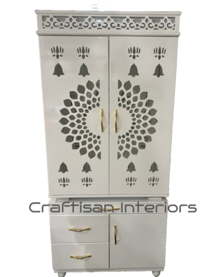 White Modern Design Pooja Mandir With Door